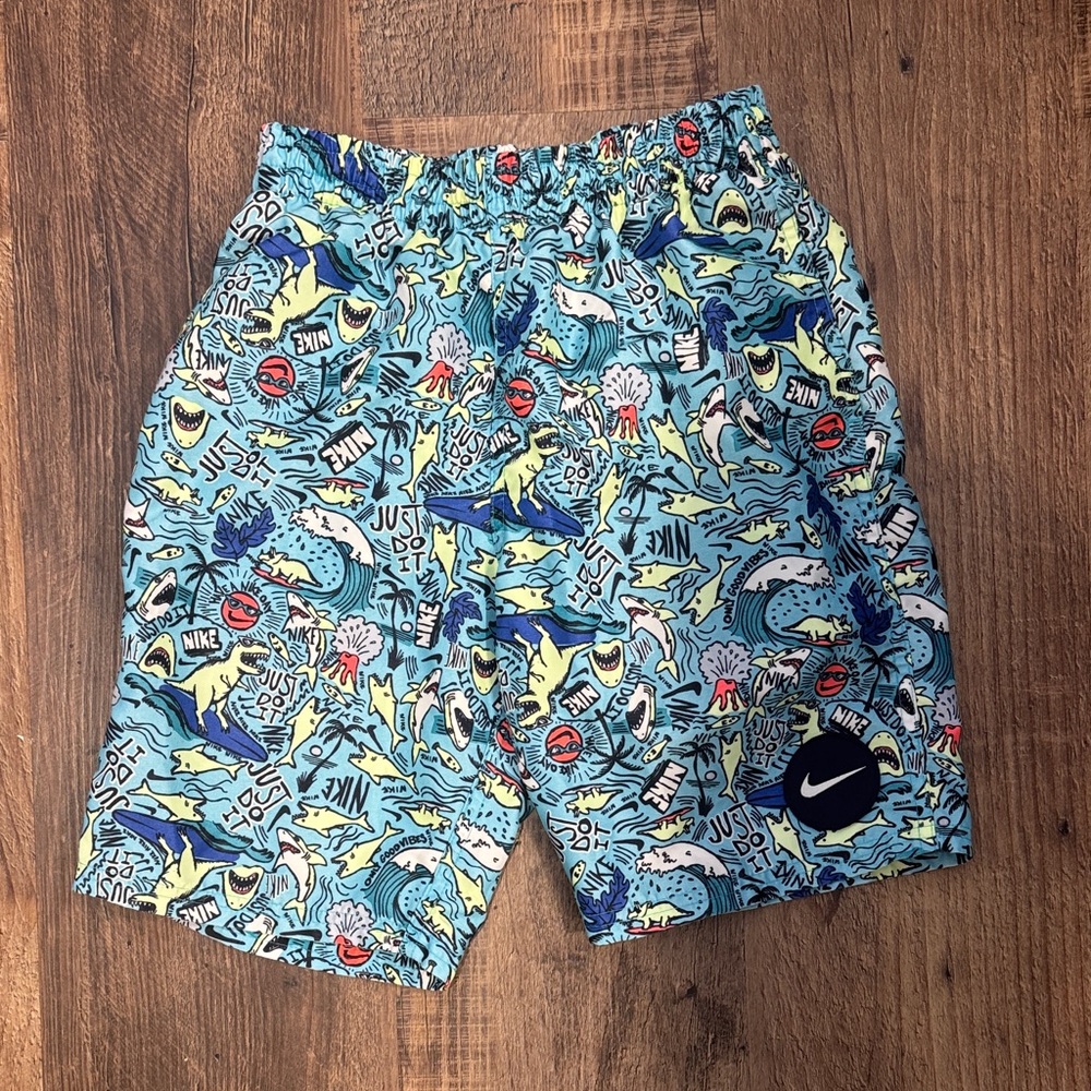 Nike Kids' Shark Graphic Swim Shorts - Blue and Yellow